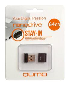 Накопитель USB 2.0 64GB Qumo QM64GUD-NANO-B Nano, чёрный