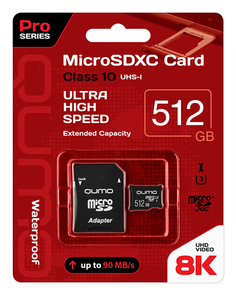 Карта памяти 512GB Qumo QM512GMICSDXC10U3 MicroSDXC Class 10 UHS-I U3 Pro + SD адаптер