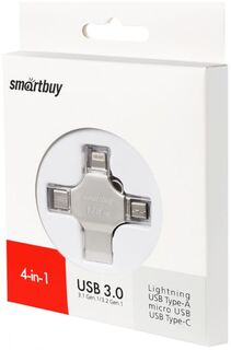 Накопитель USB 3.0 128GB SmartBuy SB128GBMC15 MC15 Metal Quad 4-in-1 (Lightning + USB Type-A + USB Type-C + micro USB) серебро металл