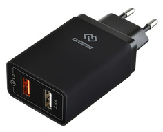Зарядное устройство сетевое Digma DGWC-2U-QC3.0-BK 2xUSB, 3A, черное