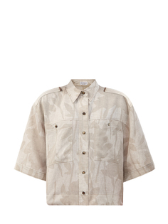 Льняная рубашка с принтом Ramage и цепочками Мониль Brunello Cucinelli