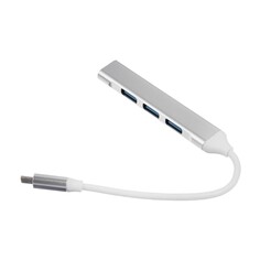 Type-c-разветвитель (hub), 4 порта, кабель 10 см, серебристый NO Brand
