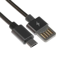 Кабель microusb - usb, 2.1 а, металлическая оплетка, 1 метр, черный NO Brand