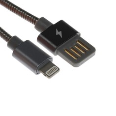 Кабель lightning - usb, 2.1 а, металлическая оплетка, 1 метр, черный NO Brand