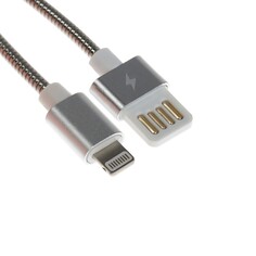 Кабель lightning - usb, 2.1 а, металлическая оплетка, 1 метр, серебристый NO Brand