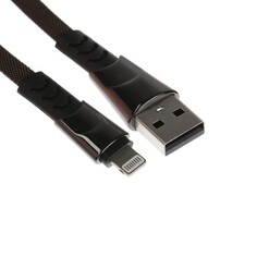 Кабель lightning - usb, 2.4 а, оплетка ткань, плоский, 1 метр, черный NO Brand