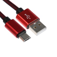 Кабель microusb - usb, 2.1 а, оплетка нейлон, 1 метр, красный NO Brand