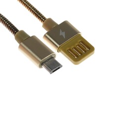 Кабель microusb - usb, 2.1 а, металлическая оплетка, 1 метр, золотистый NO Brand