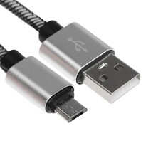 Кабель microusb - usb, 2.1 а, оплетка нейлон, 1 метр, серебристый NO Brand