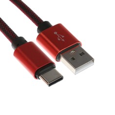 Кабель type- c - usb, 2.1 а, оплетка нейлон, 1 метр, красный NO Brand