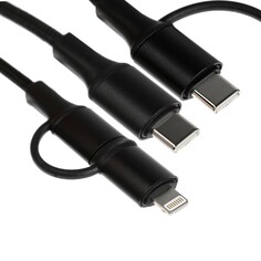 Кабель 2 в 1, type-c - type-c/lightning, 60 w, 3 а, оплетка ткань, 1 метр, черный NO Brand