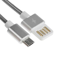 Кабель microusb - usb, 2.1 а, металлическая оплетка, 1 метр, серебристый NO Brand