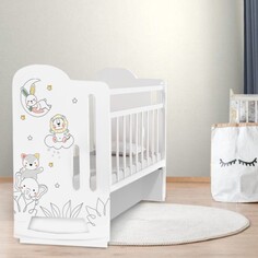 Кровать детская колесо-качалка с маятником 1200х600 baby time, крошка я (белый)