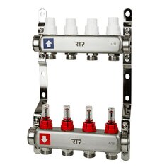 Коллекторная группа с расходометром и кронштейном, 1"х 4 выхода, РосТурПласт