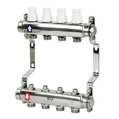 Коллекторная группа с ручными клапанами и кронштейном, 1"х 4 выхода, РосТурПласт