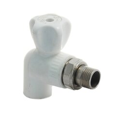 Кран для радиатора угловой, полипропилен, d20х1/2", белый, Kalde