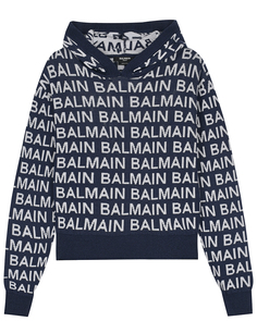 Джемпер с капюшоном и сплошным лого Balmain