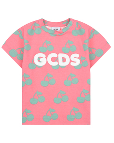 Розовая футболка с принтом &quot;вишни&quot; GCDS