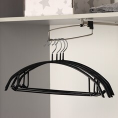 Плечики - вешалки для одежды антискользящие доляна, набор 4 шт, 42×20 см, металл с пвх покрытием, цвет черный