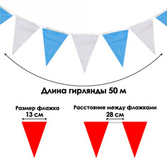 Флажки-гирлянда, l-50 м, (набор 100 шт), флажок 13 х 18 см, белый-синий NO Brand