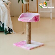 Столбик-когтеточка с лежаком, 35 х 35 х 50 см, розово-белая NO Brand