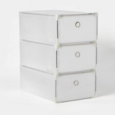 Коробка для хранения обуви выдвижная доляна large size, 21×33,5×12 см, 3 шт, цвет белый