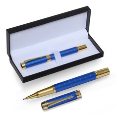 Ручка подарочная роллер, в кожзам футляре, корпус синий, золото Calligrata