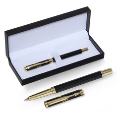 Ручка подарочная роллер в кожзам футляре, корпус черный,золото Calligrata