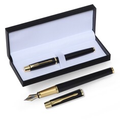 Ручка подарочная перьевая в кожзам футляре пб jt, корпус матовый черный/золото Calligrata