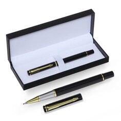 Ручка подарочная роллер в кожзам футляре, корпус черный, золото, серебро Calligrata