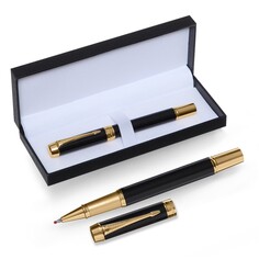 Ручка подарочная роллер, в кожзам футляре, корпус матовый черный, золото Calligrata
