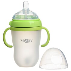 Бутылочка для кормления m&amp;b, шг ø70мм, 250мл., с ручками, силиконовая колба, цвет зеленый Mum&Baby