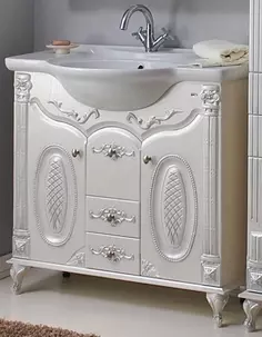 Тумба с раковиной белый жемчуг серебряная патина 96 см Atoll Наполеон