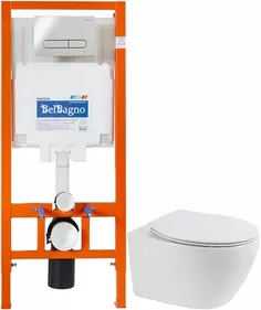 Комплект подвесной унитаз BelBagno Prospero BB507B + BB1055SC + система инсталляции BelBagno BB002-80 + BB005-PR-CHROME