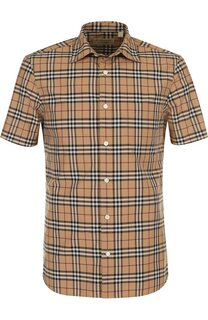 Хлопковая рубашка в клетку с короткими рукавами Burberry