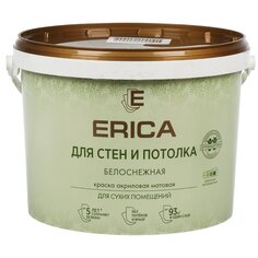 Краска воднодисперсионная, Erica, акриловая, для стен и потолков, матовая, белая, 13 кг