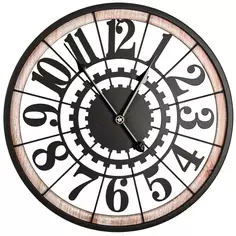 Часы настенные Шестеренки круг МДФ цвет черно-бежевые бесшумные ø40 см Без бренда