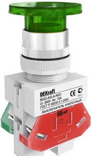 Выключатель DEKraft 25029DEK кнопочный грибок AELA D=22мм 220В зеленый неон