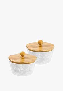 Набор контейнеров для хранения продуктов Elan Gallery 14,8х14,8х11,5 см, 760 мл, Птички на ветке с деревянной крышкой