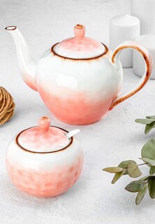 Сервиз чайный Elan Gallery Чайник 1 л 25,2х14х16 см и Сахарница 380 мл 10,2х10,2х10,5 см сложкой Кантри