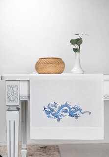 Скатерть-дорожка Bellehome Blue Dragon с вышивкой 40х160 хлопок/лен