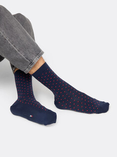 Высокие мужские носки темно-синего цвета в мелкий красный горошек Mark Formelle