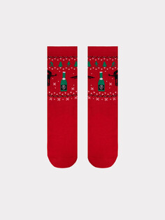 Носки унисекс с махровой стопой красного цвета с новогодним рисунком Mark Formelle