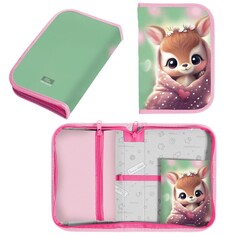 Пенал 1 секция 140 х 210 х 40 мм, откидной карман и косметичка, тканевый, calligrata top content