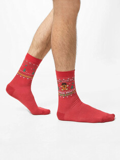 Высокие мужские носки темно-красного цвета с новогодними рисунками Mark Formelle