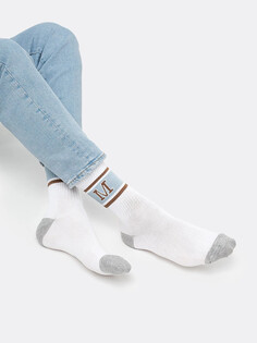 Мужские высокие носки белого цвета в серыми вставками Mark Formelle