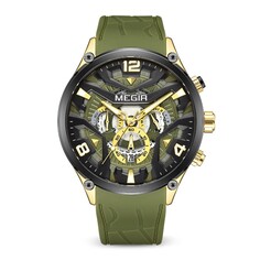 Часы наручные мужские, d-4.6 см, с хронографом, 3 атм, светящиеся, зеленые NO Brand