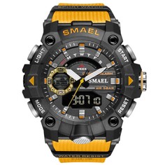Часы наручные электронные, с будильником, d-5.7 см, ремешок l-26 см, 5 atm, желтый ремешок NO Brand