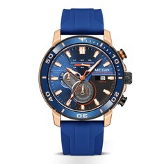 Часы наручные мужские, d-4.6 см, с хронографом, 3 атм, светящиеся, синие NO Brand