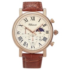 Часы наручные мужские, с календарем, хронографом, d-4.4 см, ремешок l-24 см, коричневый NO Brand